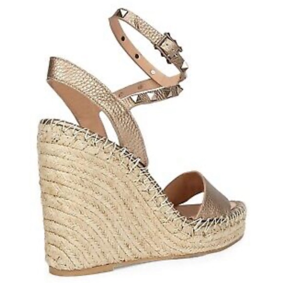 VALENTINO ROCKSTUD METALLIC LEATHER  SPADRILLE WEDGES - Picture 2 of 11